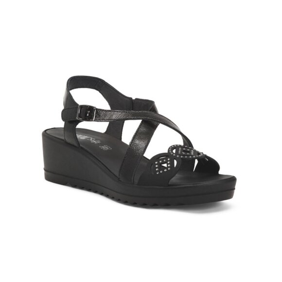 ENVAL SOFT Black Made In Italy Patent Leather Wedge Sandals - Picture 1 of 2